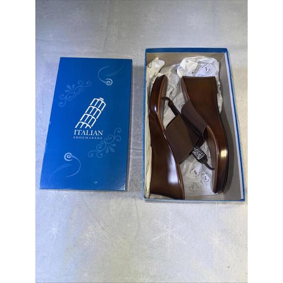 Italian Shoemakers Wedge Heel Shoe Size 8.5 Farley Thong Sandals Mocha Slip On - Picture 9 of 10